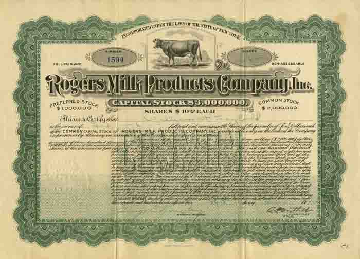 Rogers Milk Products Co. - Stock Certificate